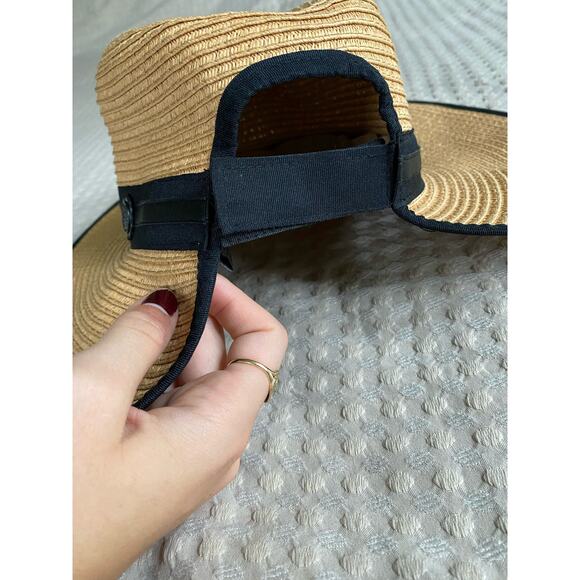 Vince Camuto Straw Sun Hat with Black Ribbon Trim